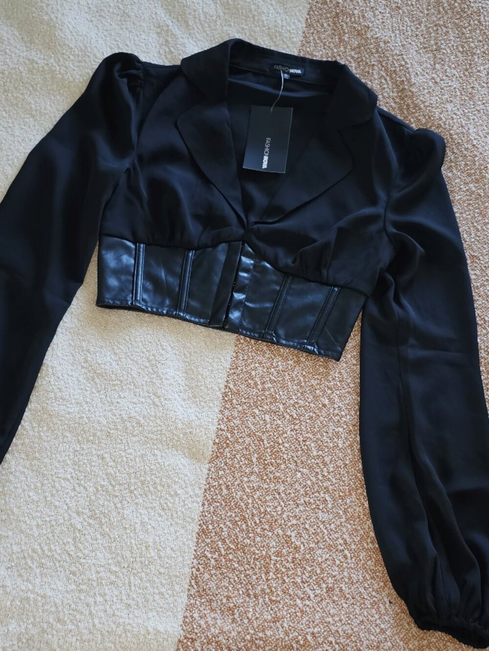Statement Faux Leather Corset Waist Blazer Top